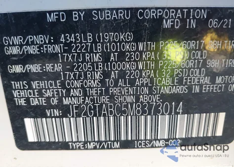 2021 Subaru Crosstrek from USA, damaged, VIN JF2GTABC5M8373014